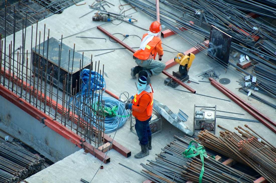 Commercial construction crew at work